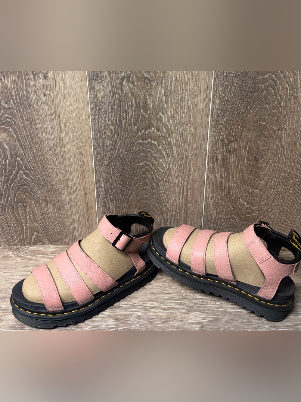 Dr. Martens Pink and Tan Strappy Leather Sandals